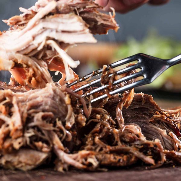 Home made pulled pork ready to be eaten